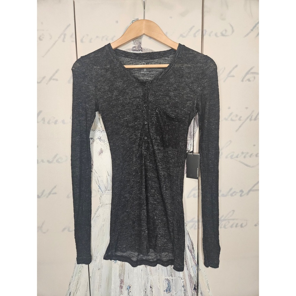 Rails Womens XS Charcoal Black Heathered Long Sleeve Henley Top V-Neck Pocket
